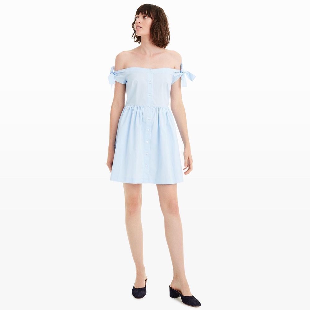 Club Monaco Blue Off-Shoulder Puff Sleeve Mini Sundress